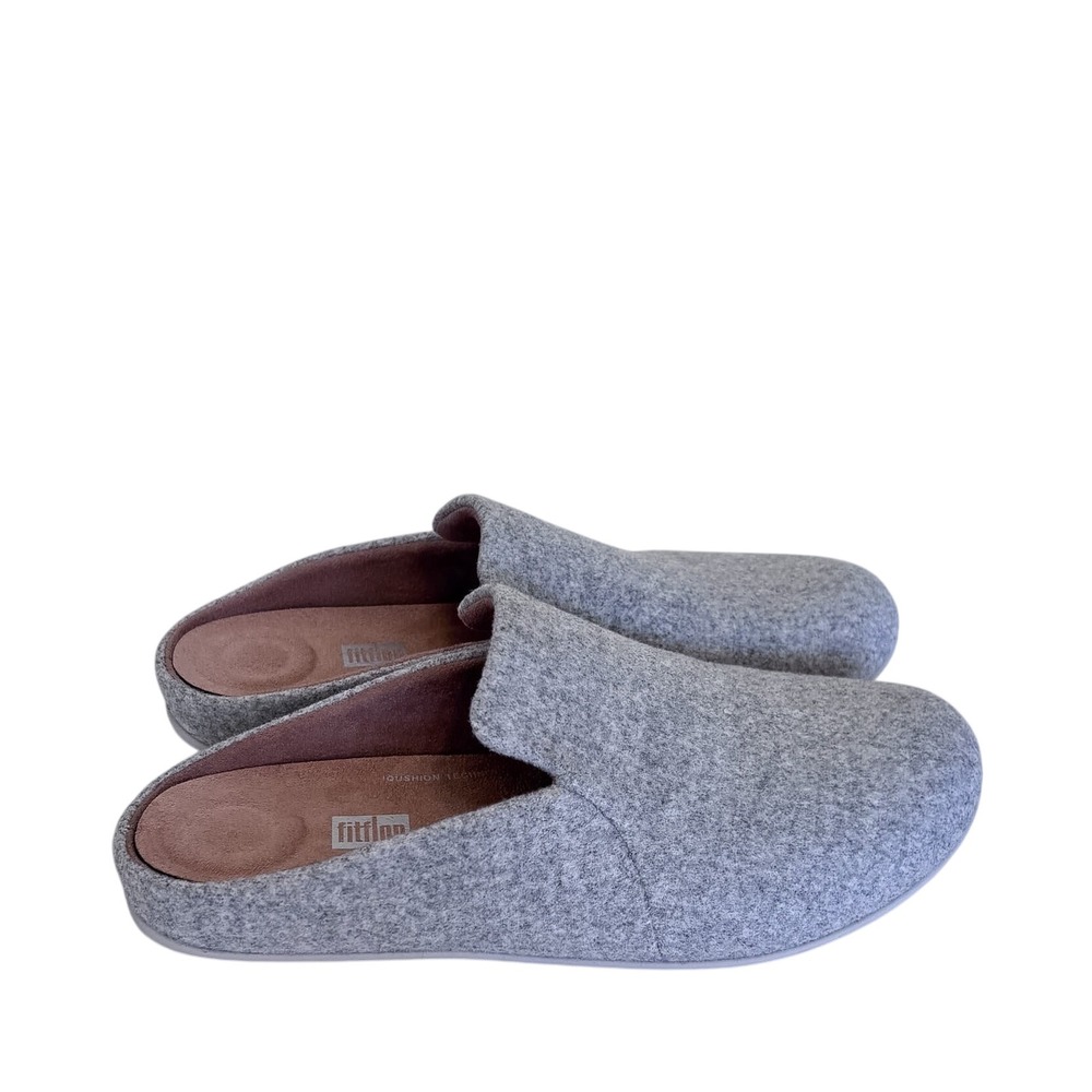 FitFlop Womens Chrissie Felt Mule Slippers 9 Gray Comfort Slip On Slides Comfort